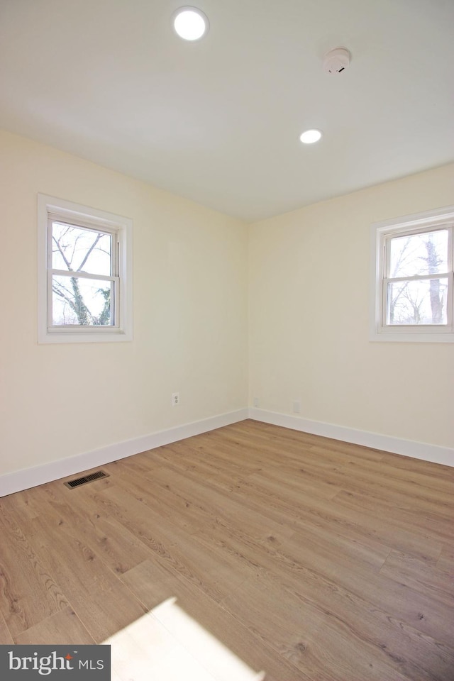 spare room with light hardwood / wood-style floors and a wealth of natural light