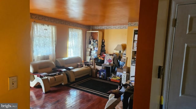 interior space with dark hardwood / wood-style floors