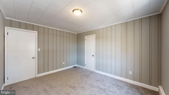 spare room featuring crown molding and carpet floors