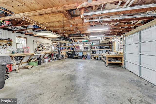 garage featuring a workshop area