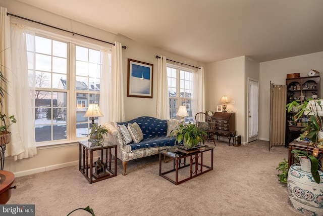 sitting room with light carpet