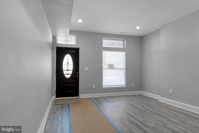 entryway with hardwood / wood-style floors