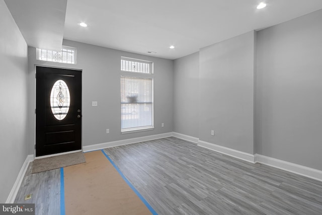 foyer with wood-type flooring