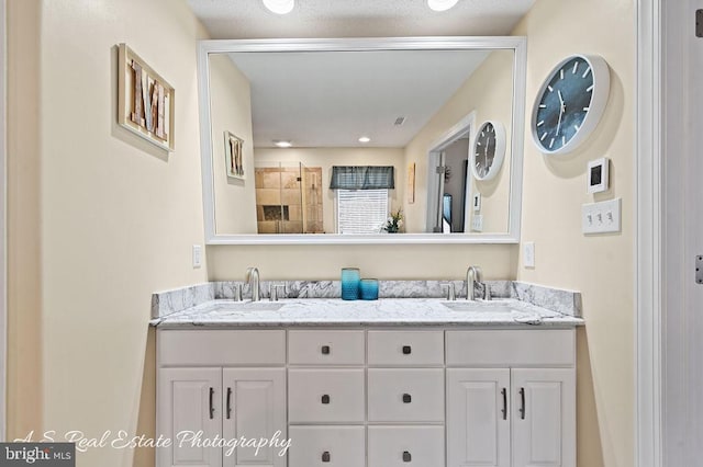 bathroom with walk in shower and vanity