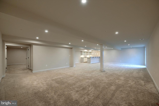 basement with light carpet