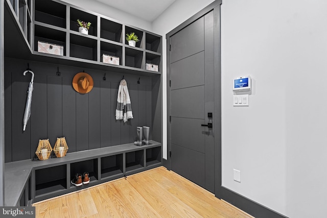 mudroom with hardwood / wood-style flooring