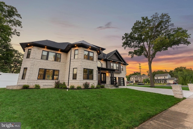 view of front of property featuring a yard