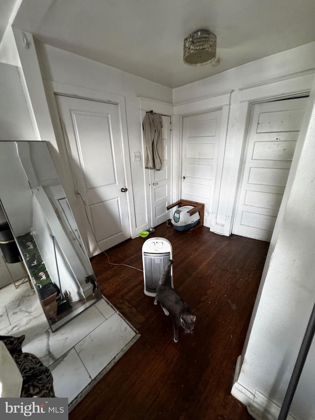 hall with dark wood-type flooring