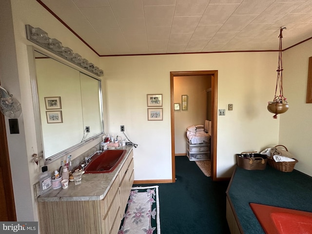 bathroom featuring crown molding and vanity