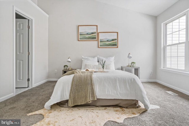 carpeted bedroom featuring multiple windows