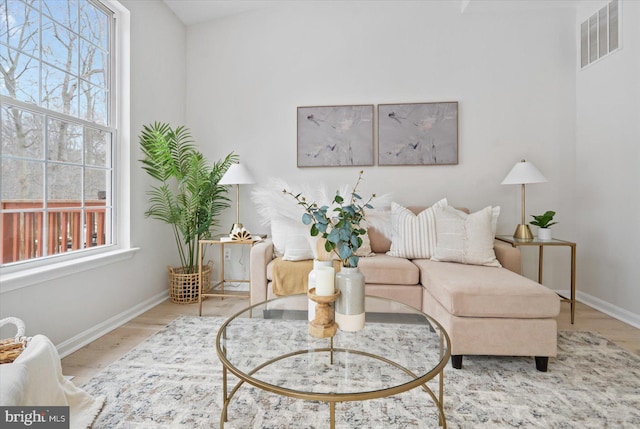 living room with light wood-type flooring