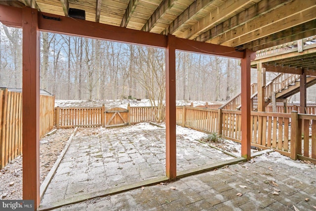 view of snow covered patio