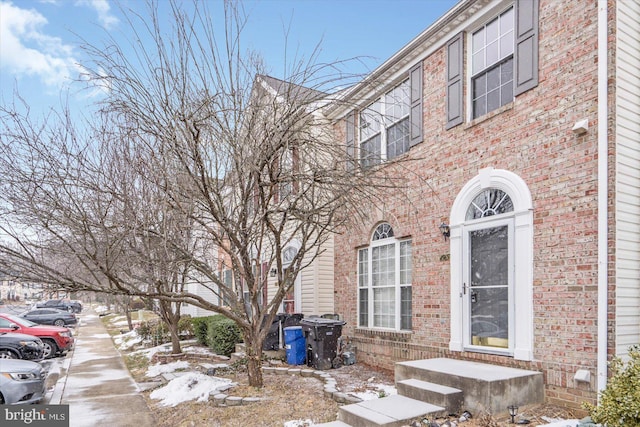 view of snow covered property