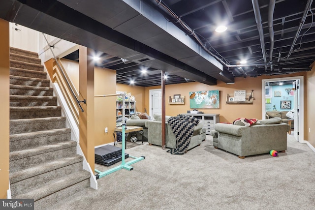 basement featuring carpet floors