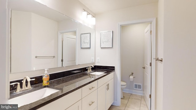 bathroom with tile patterned floors, toilet, and vanity