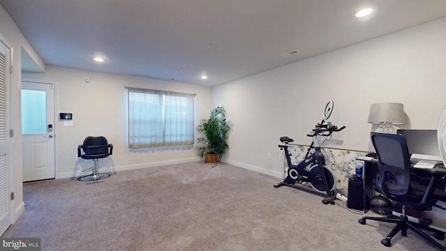 workout area with light carpet