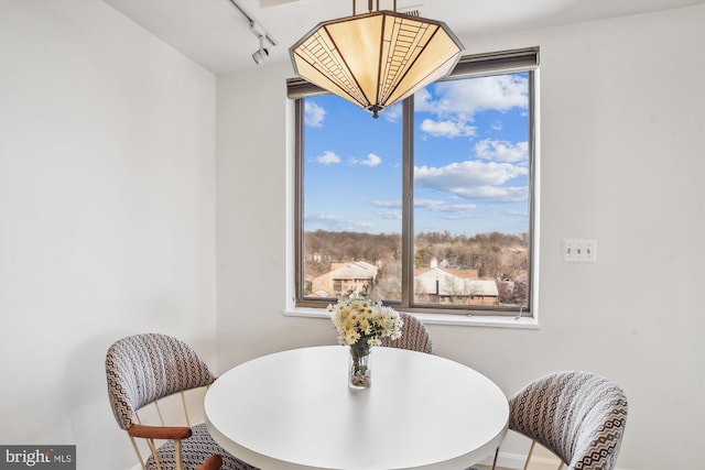 dining area featuring rail lighting