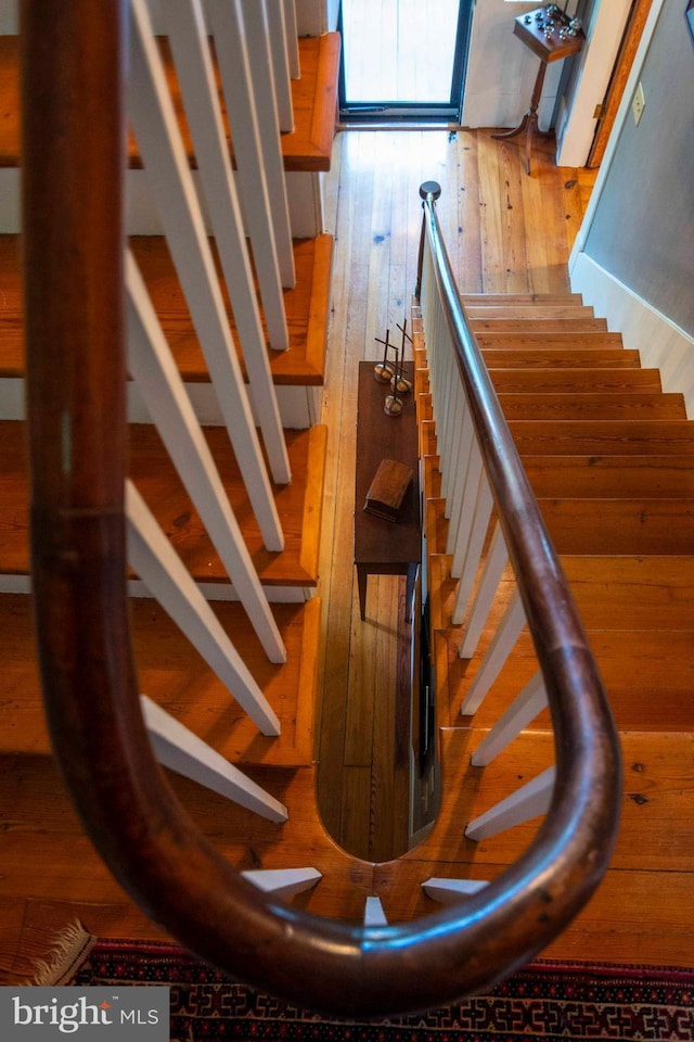 staircase featuring wood-type flooring