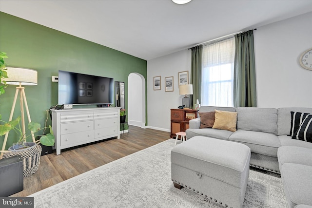 living room with hardwood / wood-style flooring