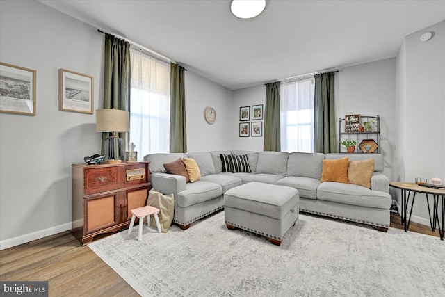 living room with plenty of natural light and hardwood / wood-style floors