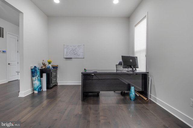 office featuring dark wood-type flooring