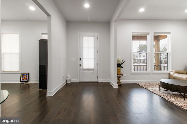 foyer entrance with dark wood-type flooring