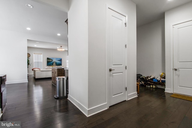 hall with dark hardwood / wood-style floors