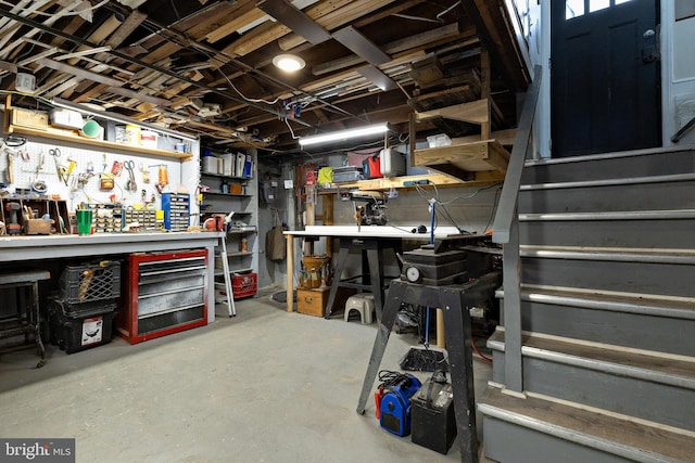 basement featuring a workshop area