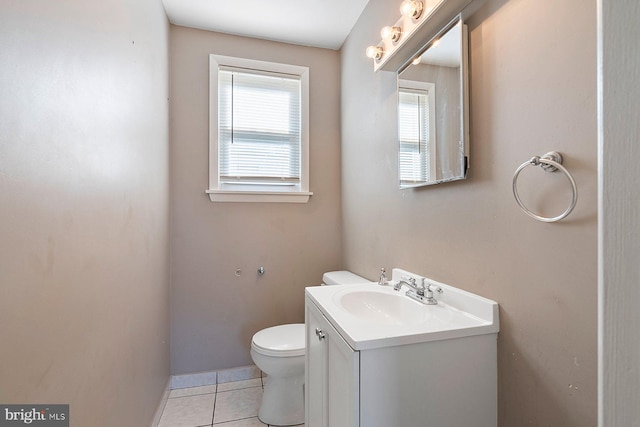 bathroom with toilet, tile patterned flooring, and vanity