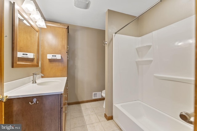 bathroom with toilet, tile patterned floors, and vanity