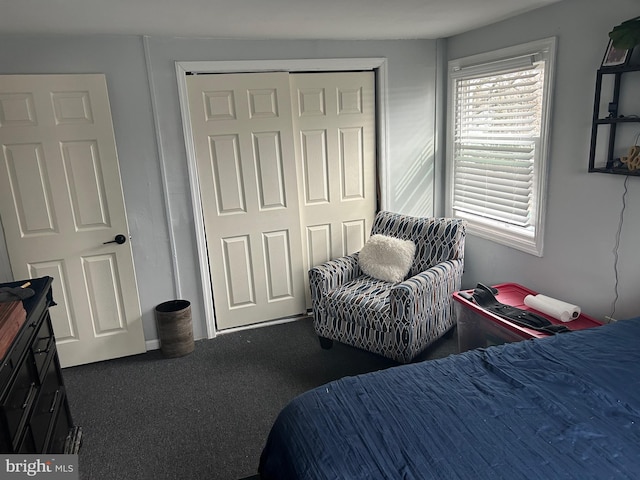 carpeted bedroom with a closet