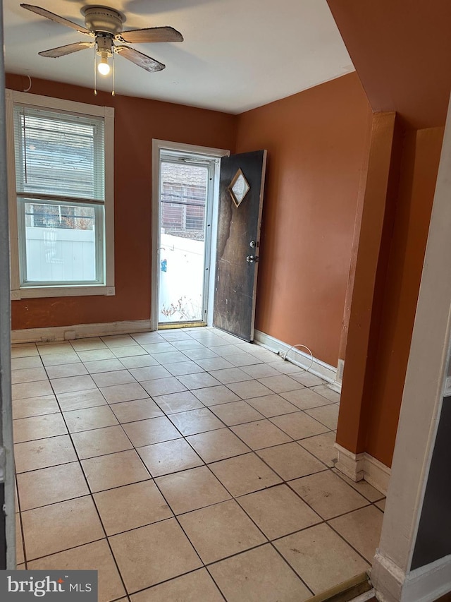 interior space featuring ceiling fan