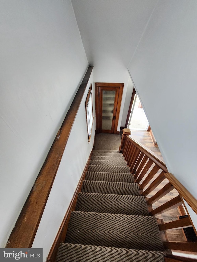 staircase with carpet floors