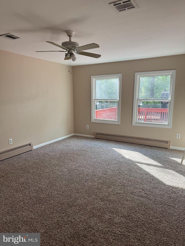 145 Press Ave, Browns Mills, NJ 08015 - spare room featuring baseboard heating, carpet floors, ceiling fan, and baseboards