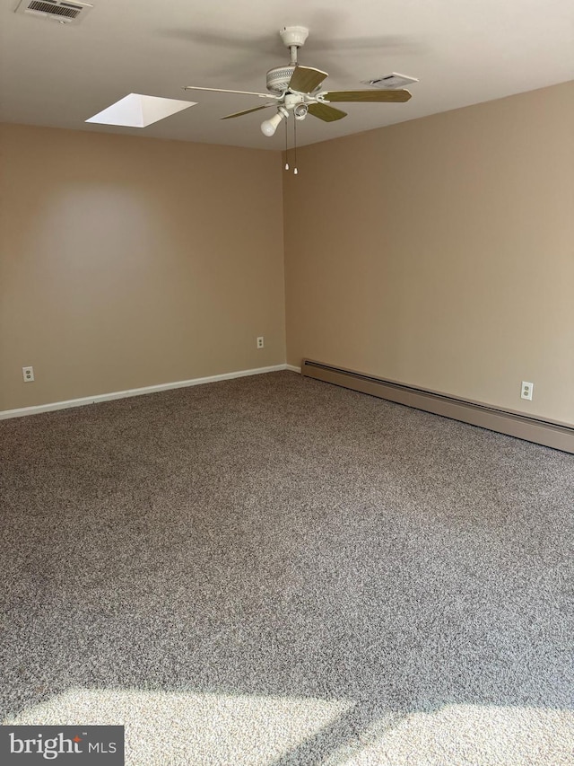 145 Press Ave, Browns Mills, NJ 08015 - empty room with baseboard heating, a skylight, ceiling fan, carpet floors, and baseboards