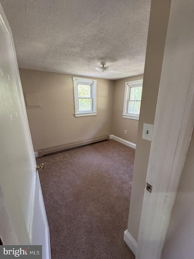 145 Press Ave, Browns Mills, NJ 08015 - spare room with baseboard heating, carpet flooring, plenty of natural light, baseboards, and a textured ceiling