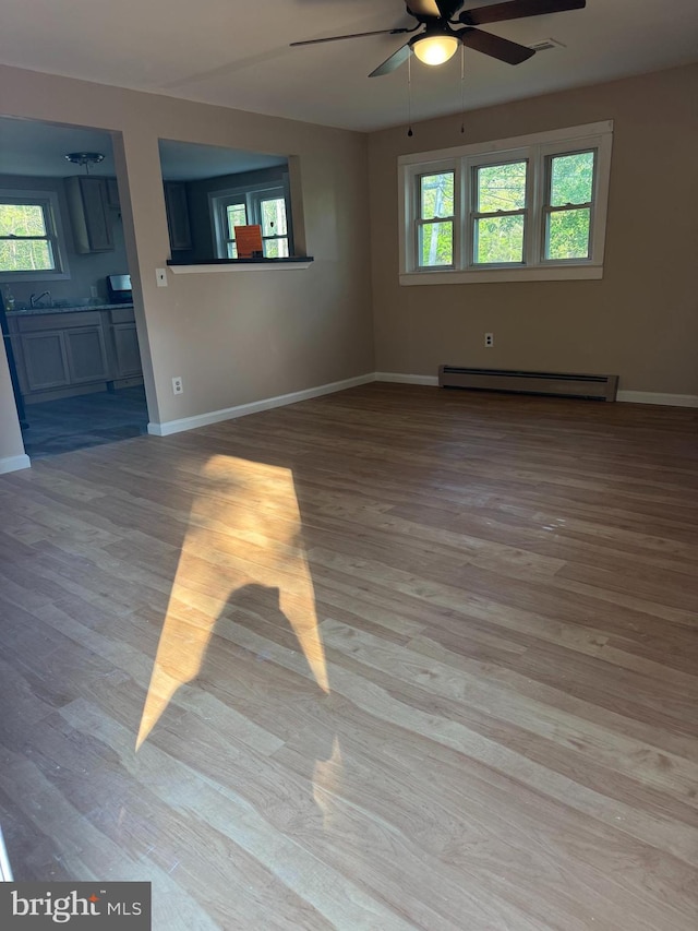 145 Press Ave, Browns Mills, NJ 08015 - spare room featuring a baseboard heating unit, a ceiling fan, healthy amount of natural light, and wood finished floors