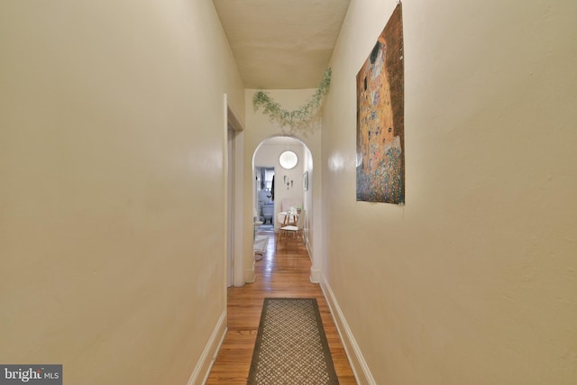 corridor with hardwood / wood-style floors