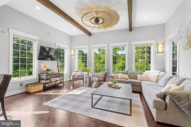 sunroom with beam ceiling