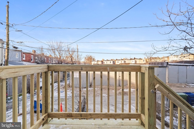 view of snow covered deck