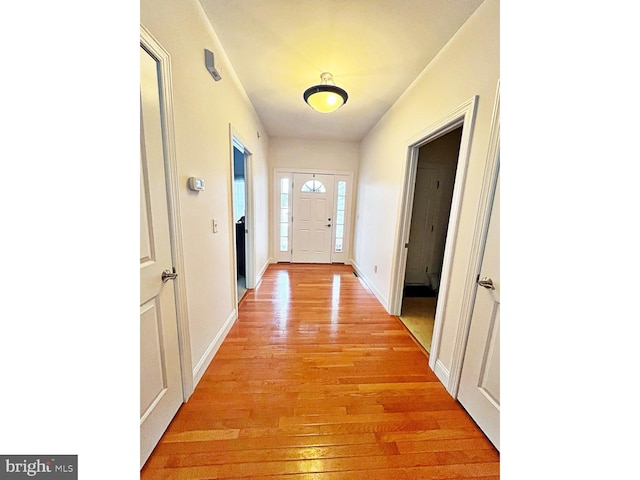 doorway to outside with light hardwood / wood-style floors