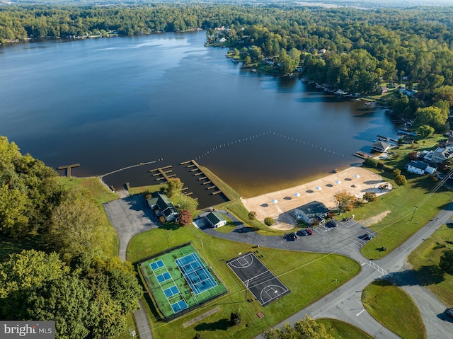 aerial view featuring a water view