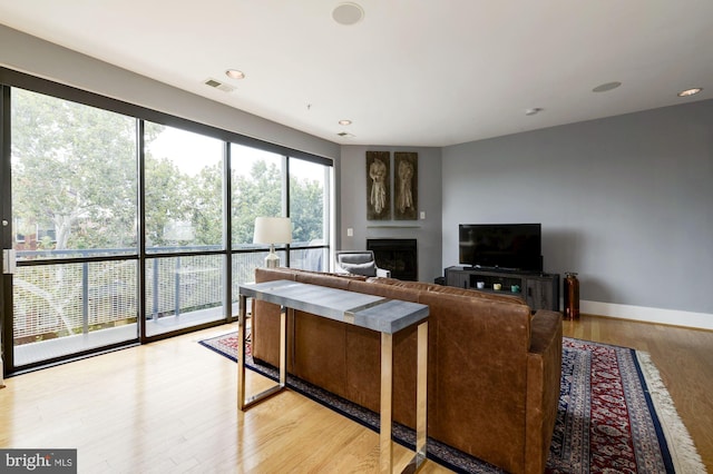 living room featuring light wood-type flooring