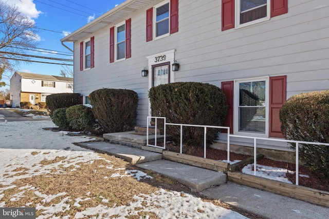 view of snow covered exterior