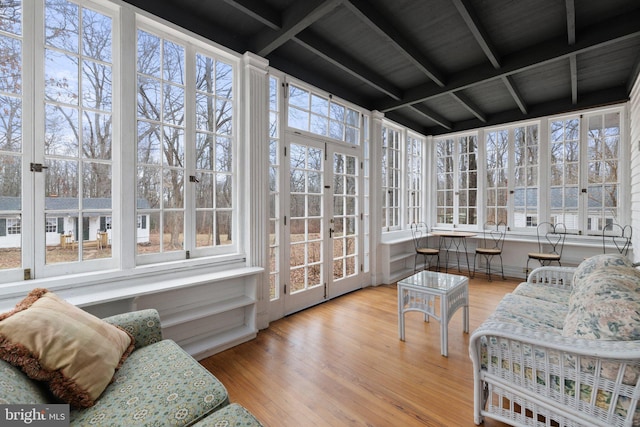 sunroom / solarium with beamed ceiling