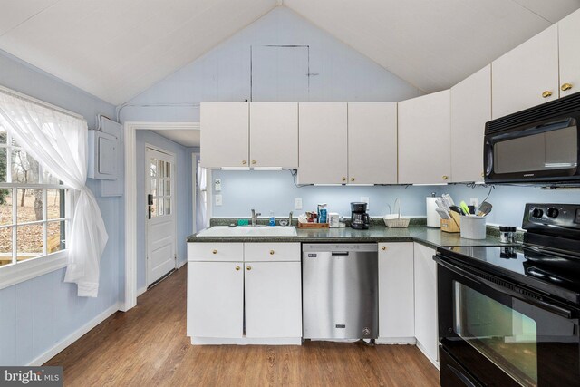 kitchen with white cabinets, sink, and black appliances