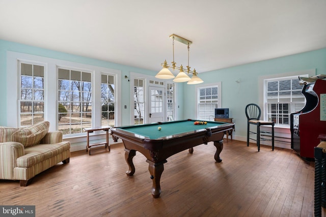 game room featuring billiards and hardwood / wood-style floors