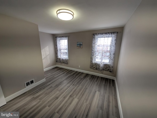 spare room featuring wood-type flooring and a healthy amount of sunlight