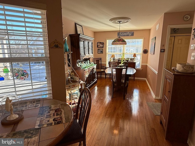 dining area with hardwood / wood-style floors