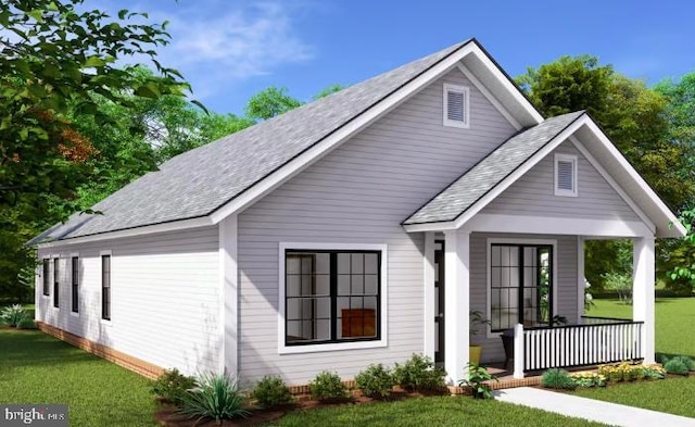 view of front of house featuring a porch and a front yard